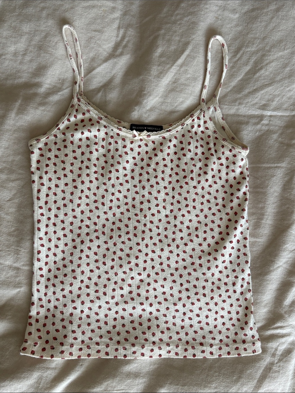 Brandy Melville White Red Strawberry Cami Tank Top